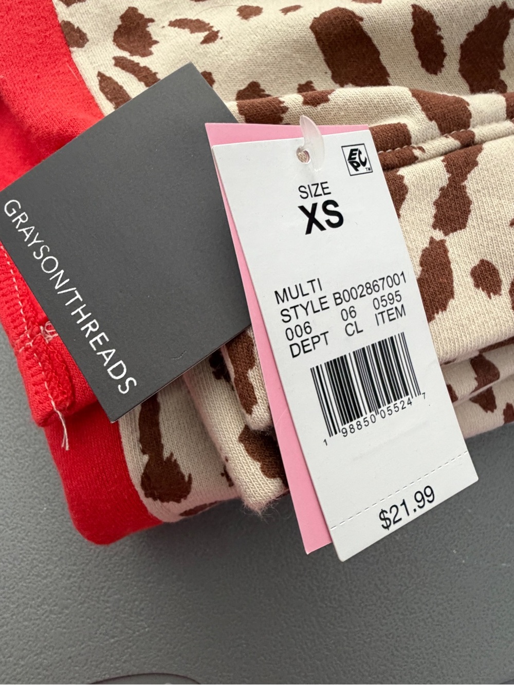 Grayson Threads Cream Leopard Print Top with Red Trim